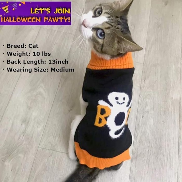 NWOT Dog/Cat Halloween Boo Ghost Sweaters Turtleneck Knitwear Size Large - Picture 4 of 8